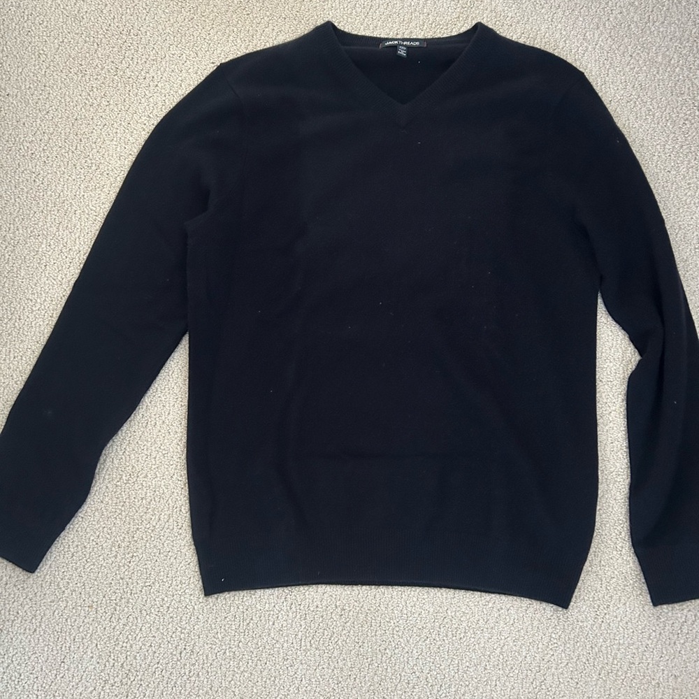 Cashmere Navy Blue V-Neck Sweater for Men